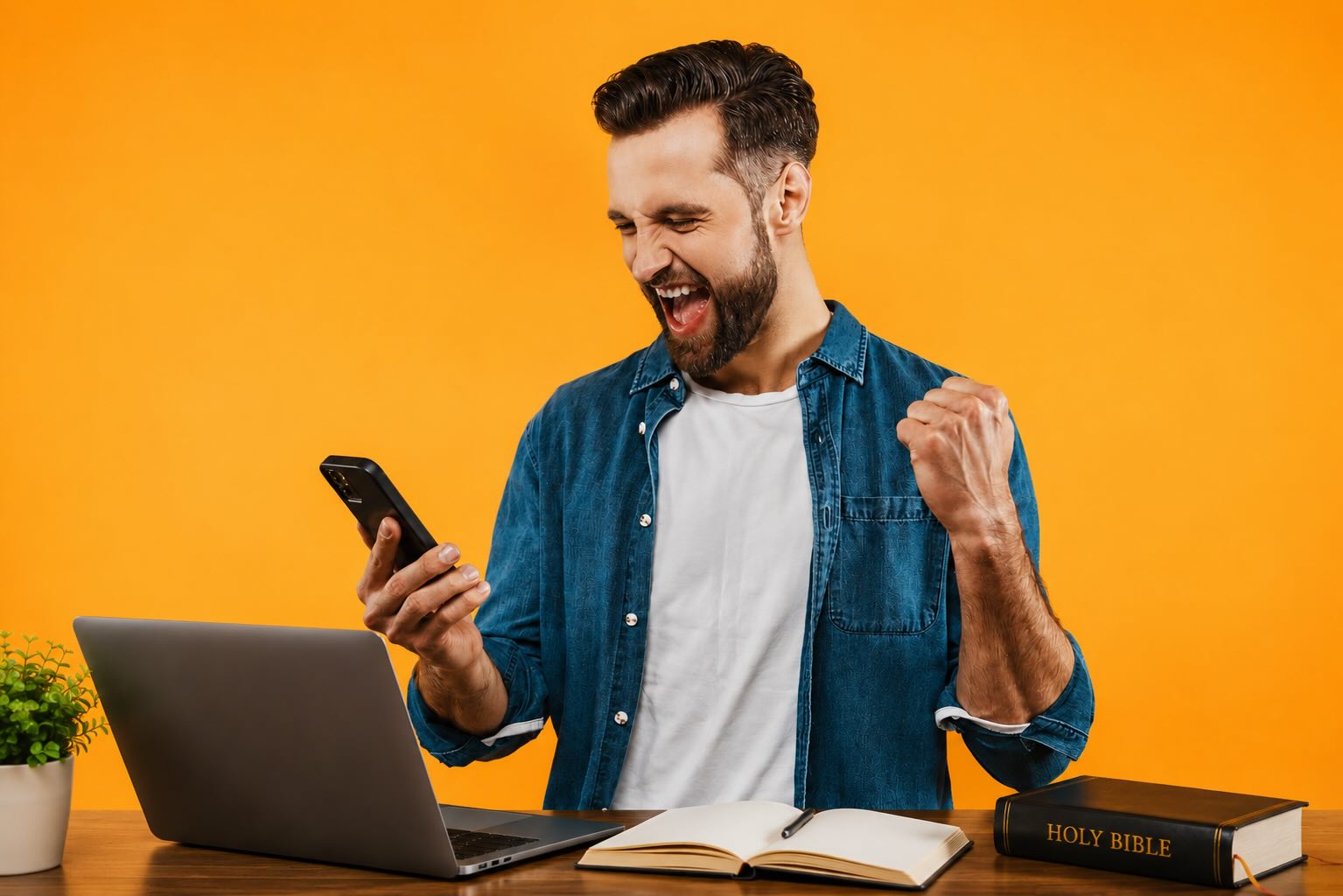 Happy reader using the Just Word app for self-study