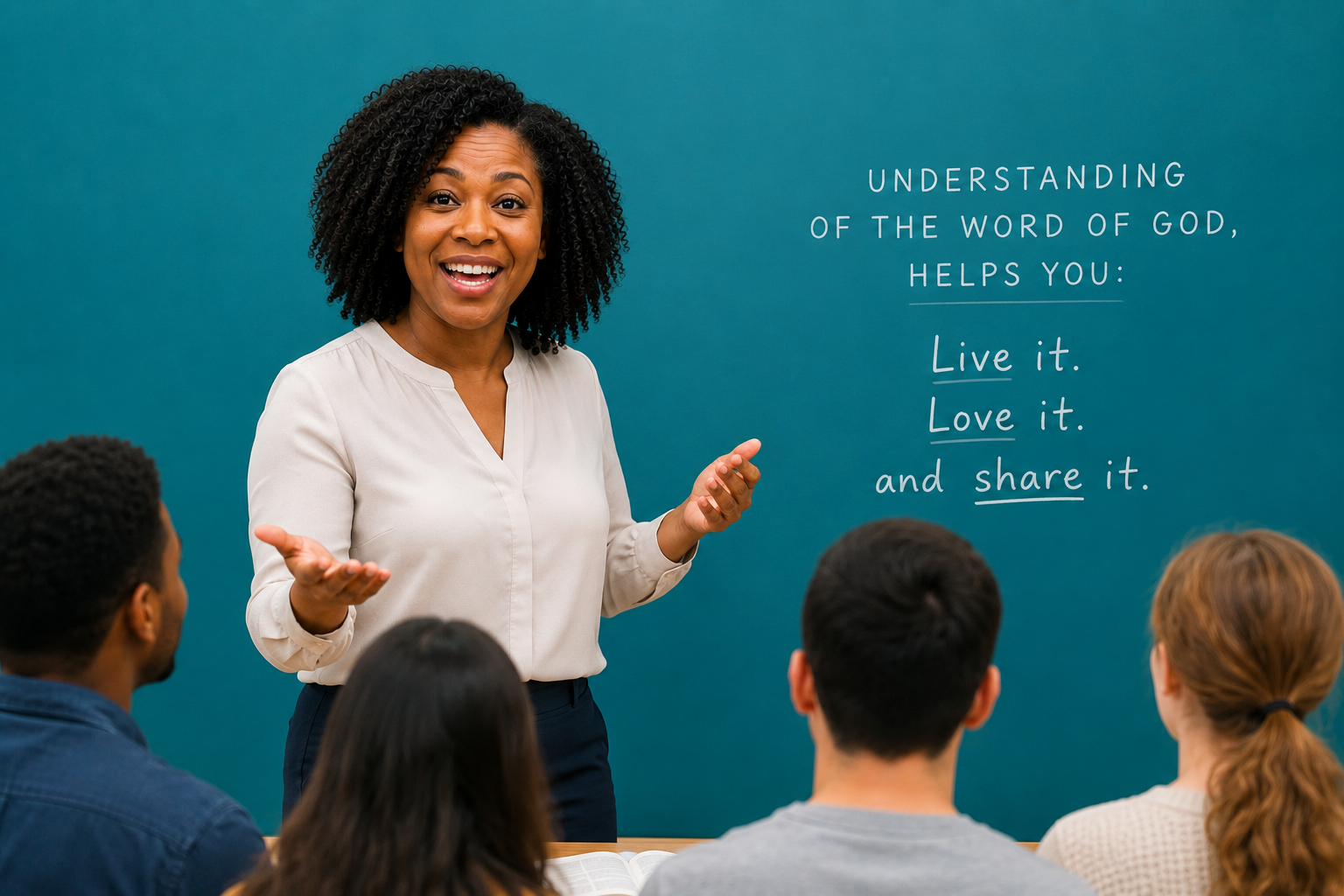 A teacher leading a JustWord class