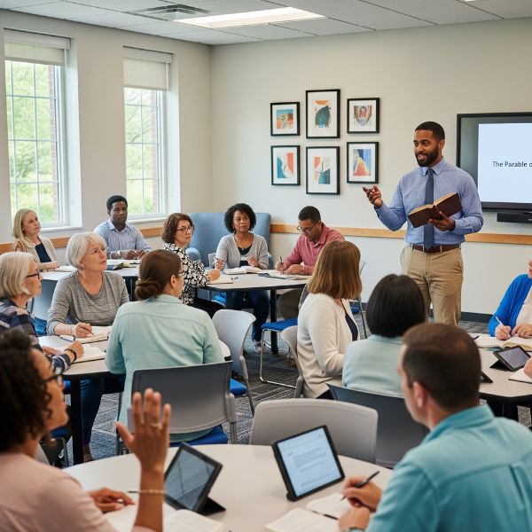 img of someone teaching a bible study
